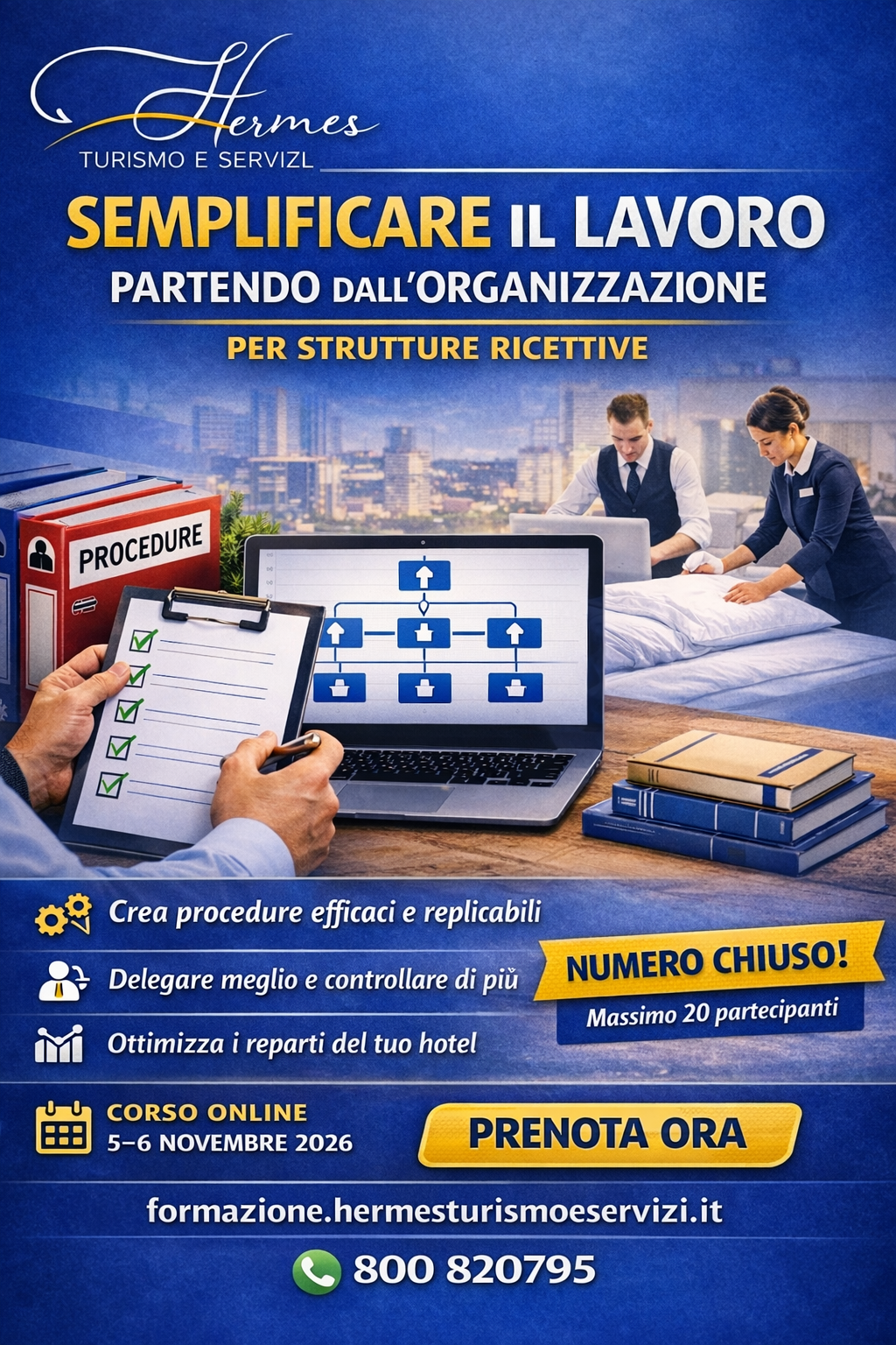 Locandina del corso procedure operative per strutture ricettive Hermes Turismo e Servizi